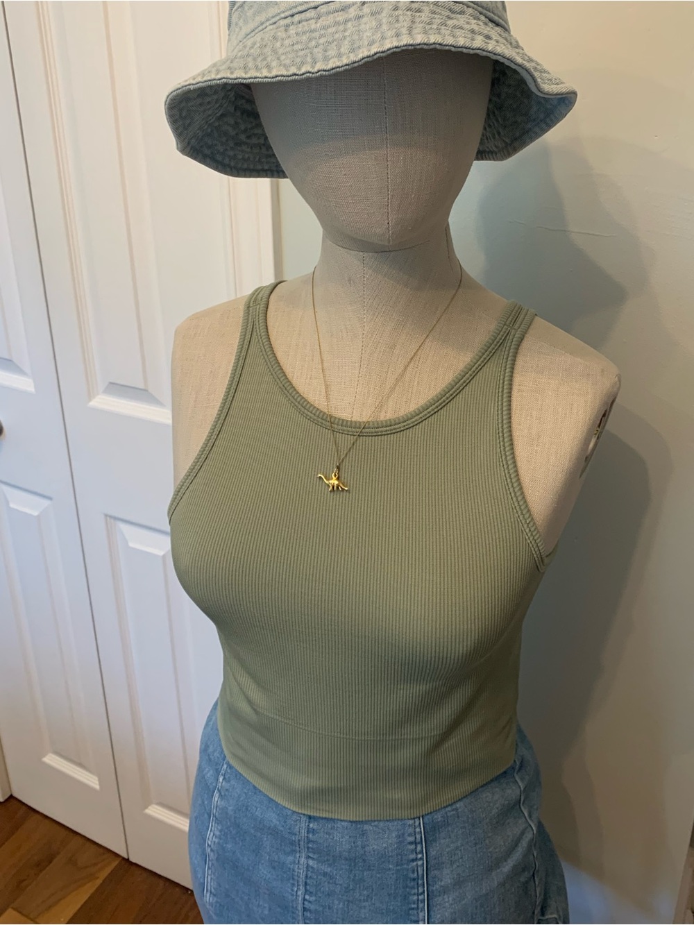 Athleta Ribbed Tank Crop Top - Sage Green - S